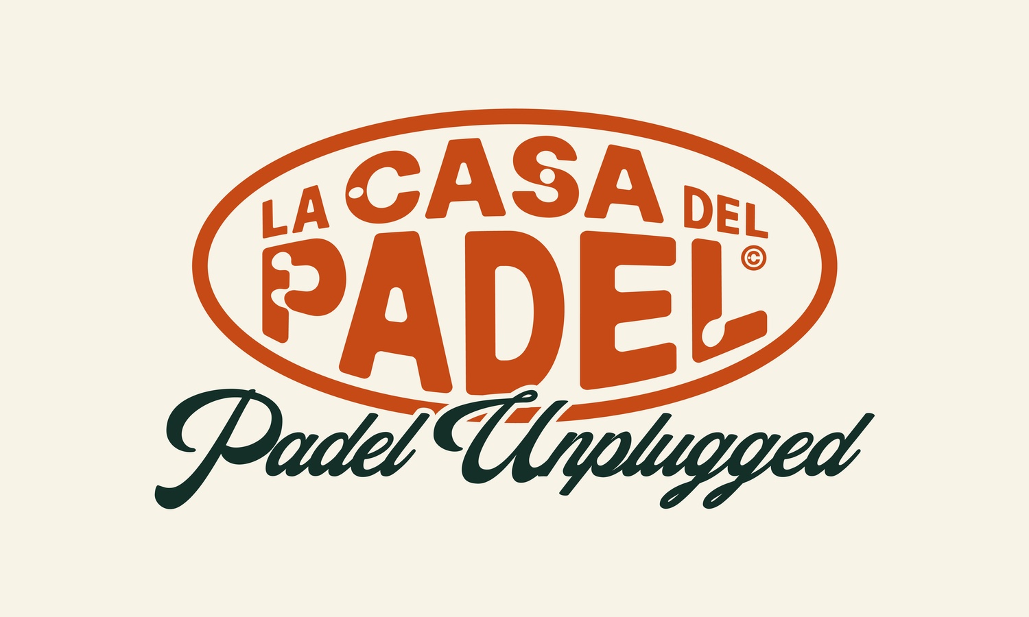La Casa del Padel logo, the club name in an orange oval above the words Padel Unplugged
