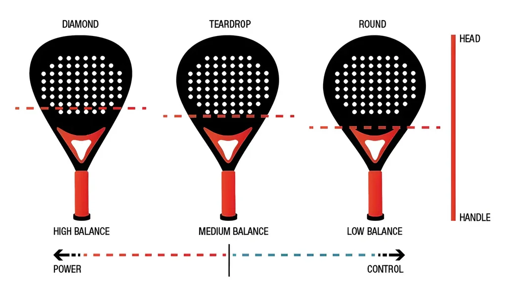 The three padel racket shapes: round, teardrop, and diamond